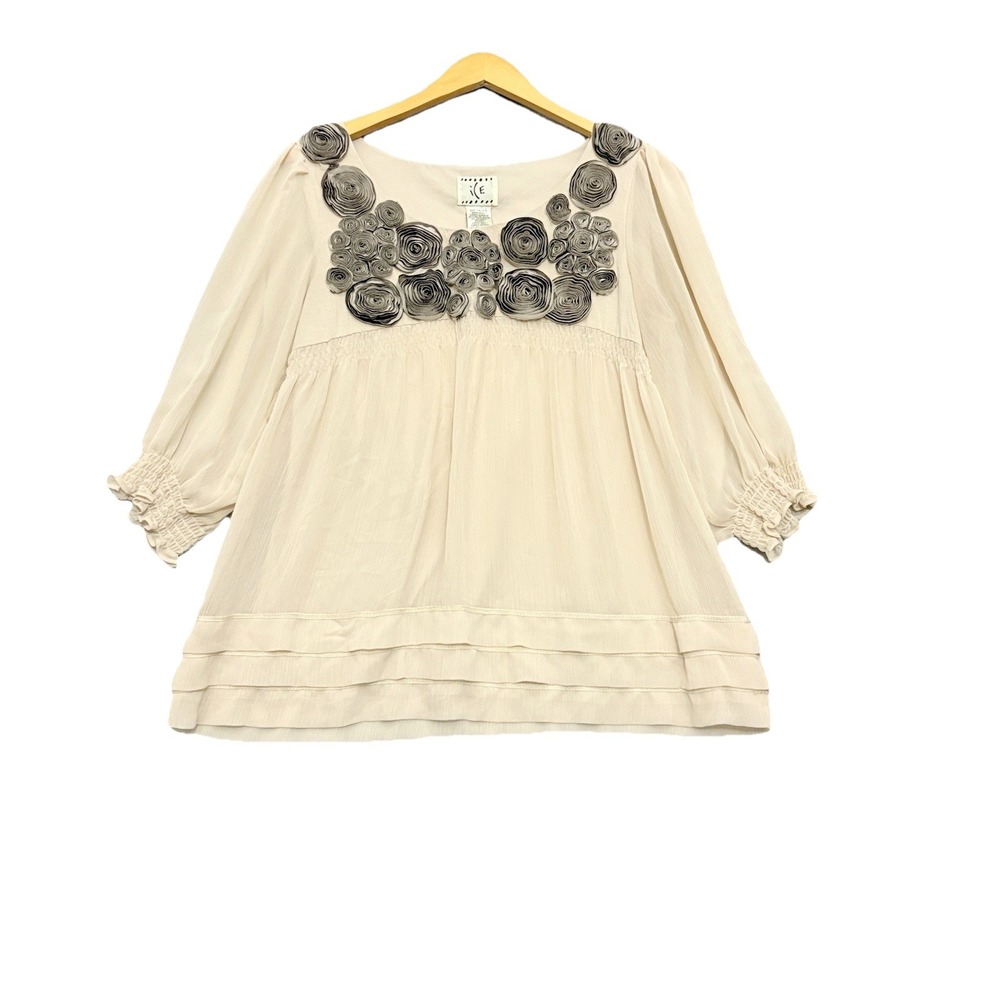 VTG ICE Top Large 3D Rosettes Babydoll‎ Whimsical Fairy Boho 90s Y2K Lined Blous